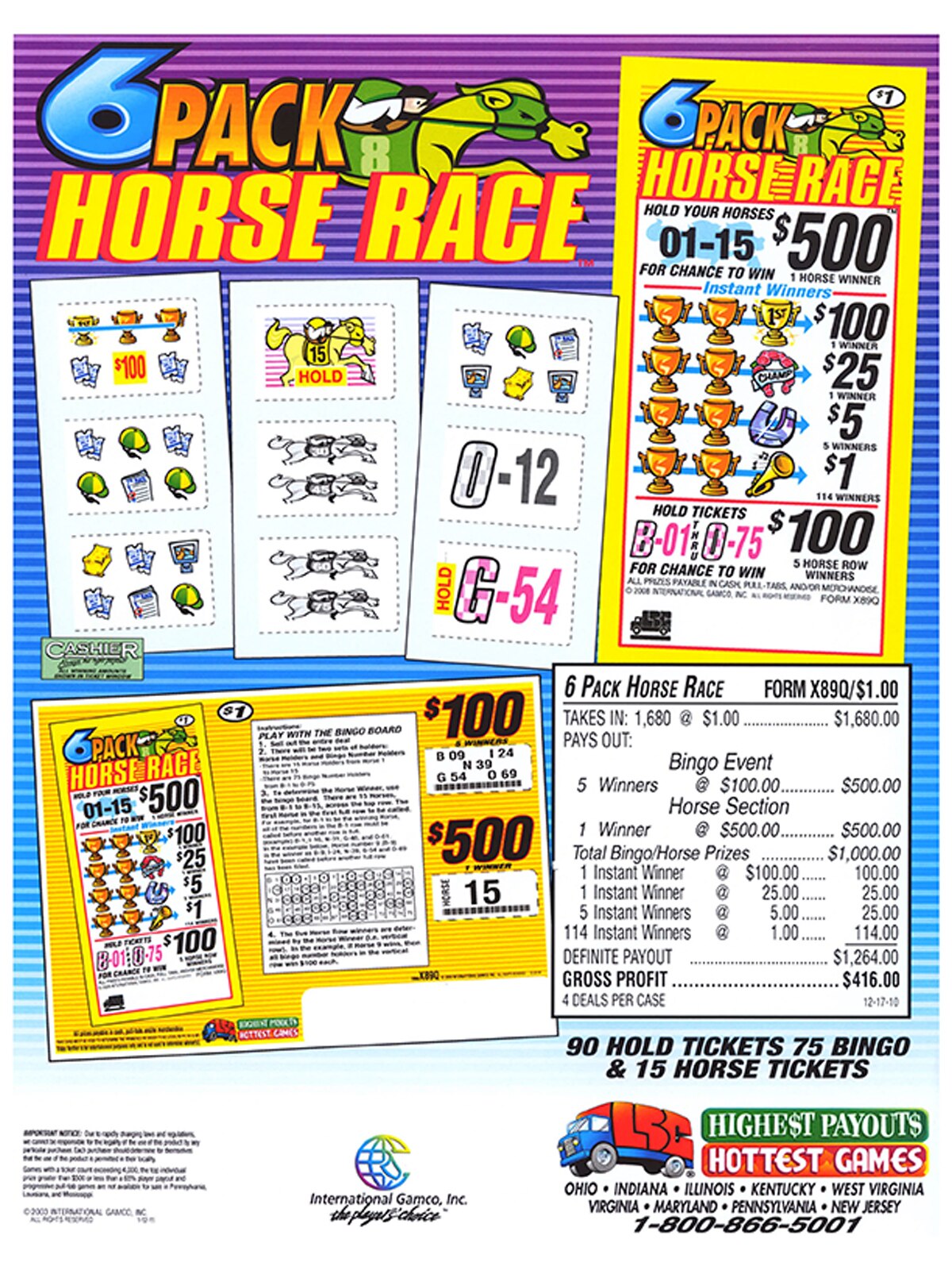 Horse & Hound Bingo Horse Race Pull Tab Game Bingo Cards Casino